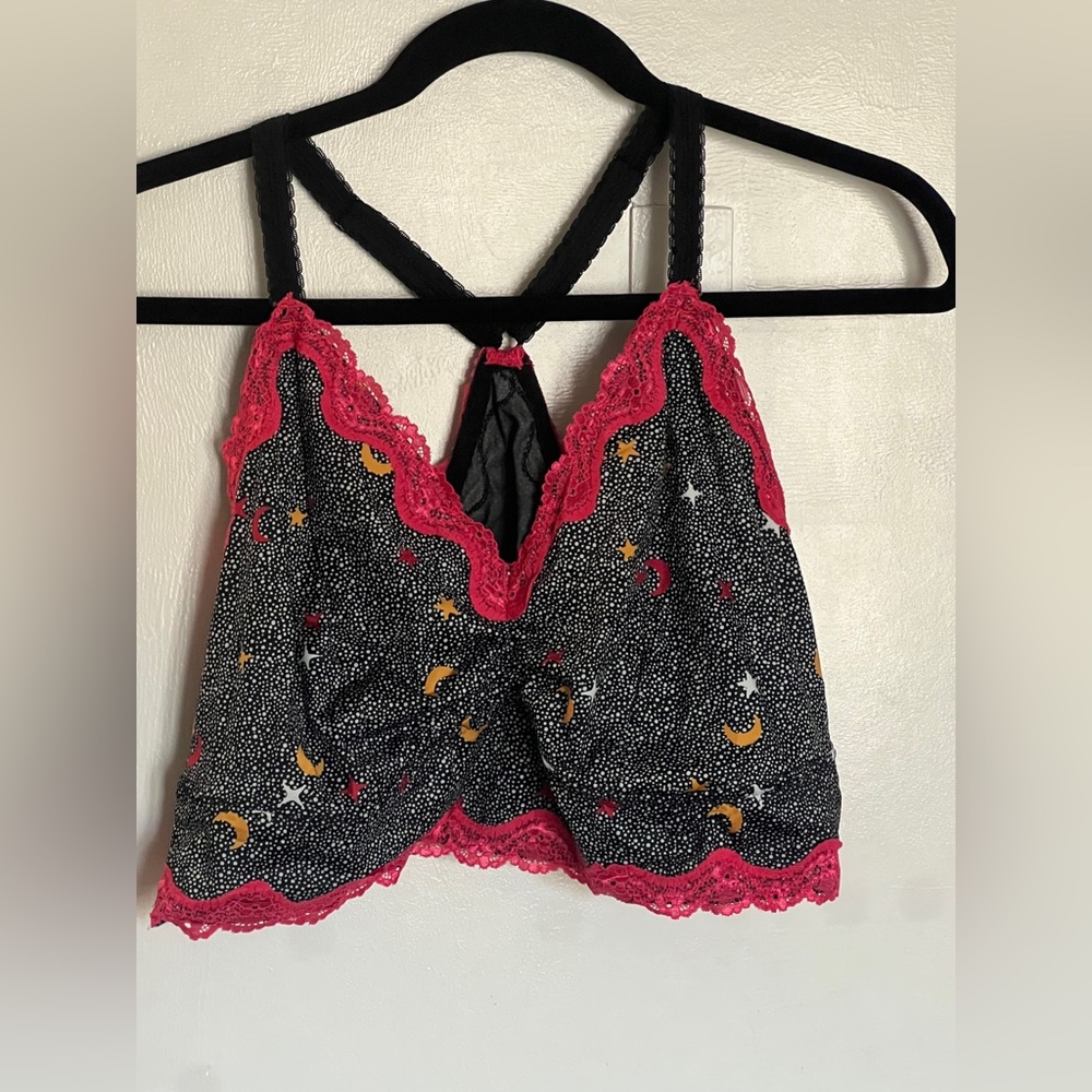 Torrid Black and Pink Starry Lace Bralette